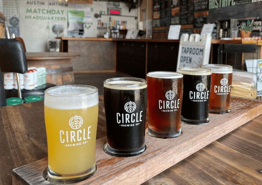 Circle Brewing Beer flight in north Austin